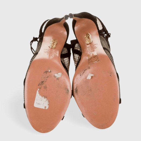 Aquazzura Oui Baby Mesh Peep-Toe Sandals Heels - Picture 13 of 13